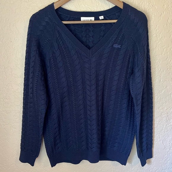 Lacoste Sweaters - Lacoste Navy Blue Wool V-Neck Sweater